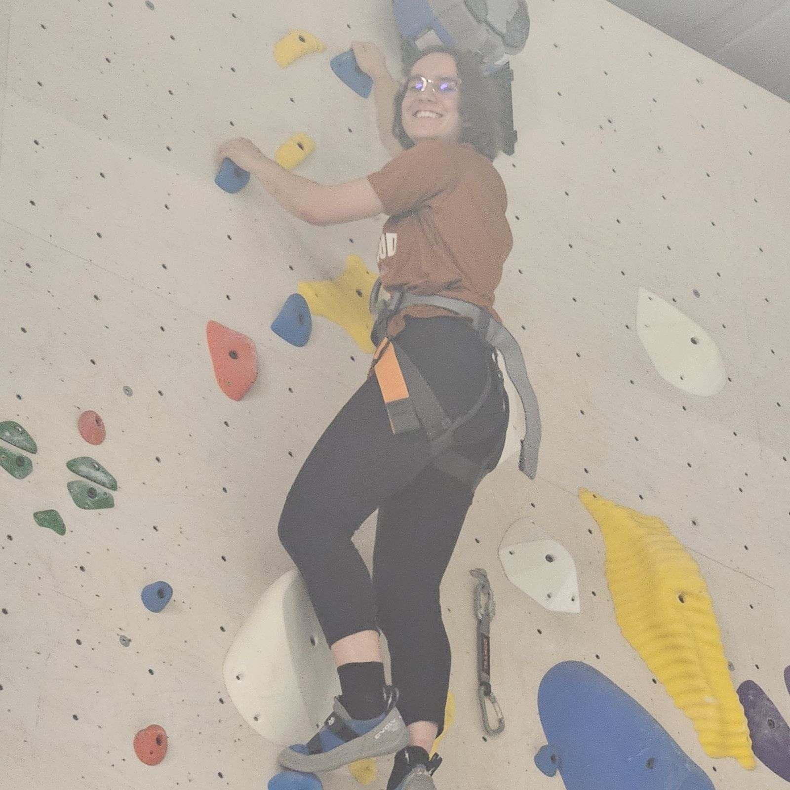 Woman climbing a rock wall