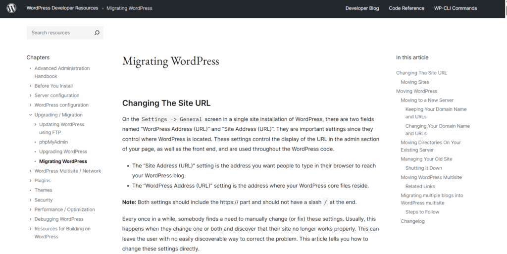 An article explaining how to migrate WordPress and change the site URL.